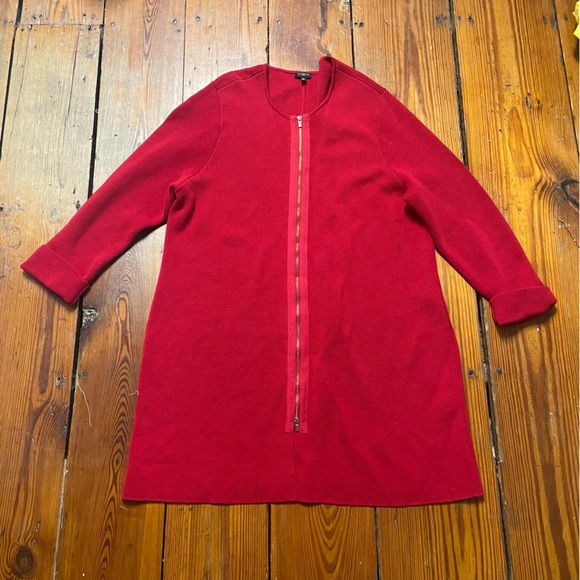 Talbots Woman Waffle Knit Dress Size 2X Red Full Gold Zipper Cardigan Versatile - Picture 10 of 11